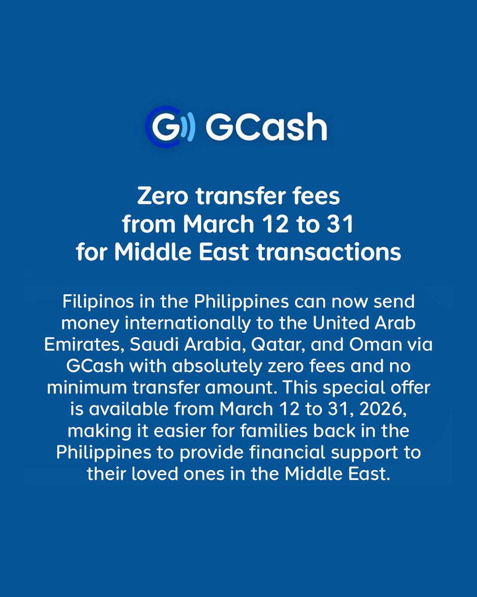 appsgadget's tweet image. Send money abroad—directly from your phone 🌍📱

GCash now supports international transfers to 16 countries

✔ Same-day transfers
✔ Low fees
✔ Real-time tracking
#GCash #Remittance #FintechPH

appsgadget.com/2026/03/gcash-…