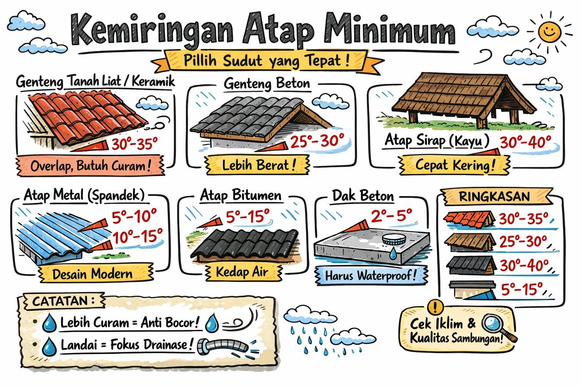 sketsagram's tweet photo. Semakin curam kemiringannya, semakin anti bocor..
#kemiringanatap #sketchnote #sketsagram https://t.co/5m2ea2ivMK