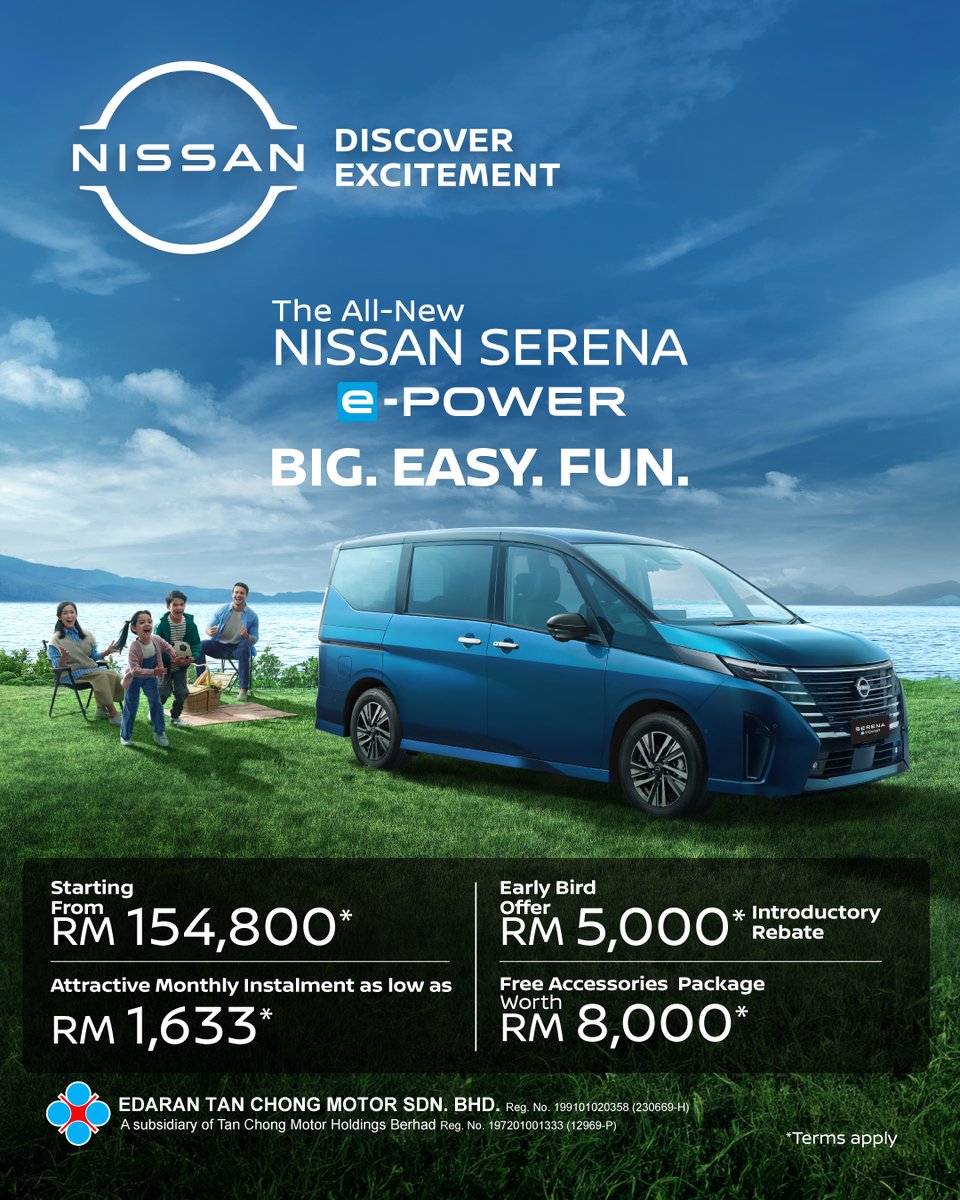 kavjan's tweet photo. Big space. Easy driving. Fun for everyone.

Meet the All-New Nissan Serena e-POWER — the family MPV made for smoother, more enjoyable journeys.

Follow for more updates and message me to know more.

#NissanMalaysia #SerenaePOWER #Serena #BigEasyFun https://t.co/VooJcuT87b