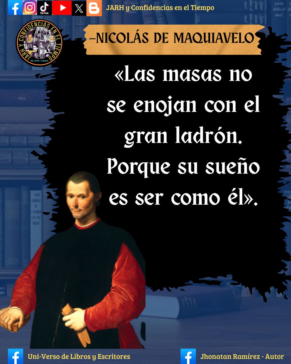 JhonatanJarh's tweet photo. 📌 NICOLÁS DE MAQUIAVELO:
#JARH #UniversoDeLibrosyEscritores #JARHyConfidenciasenelTiempo #NicolasDeMaquiavelo #CitasFilosoficas
✍️📖📚📕📗📙📘🌏🌎🌍
•Suscribirse al canal de YouTube: "JARH y Confidencias en el Tiempo"
https://t.co/jyPQURfaoq https://t.co/BE1DLanv6J