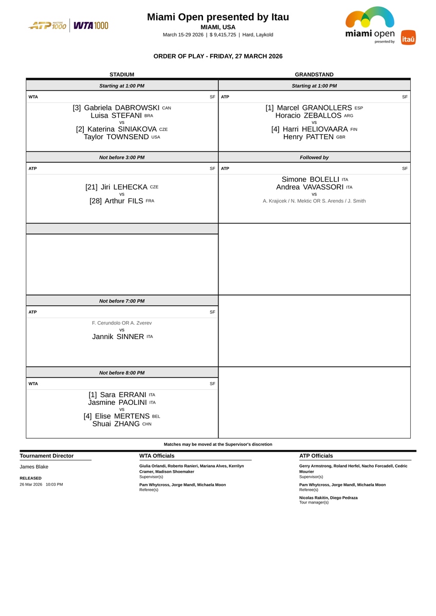 Order Of Play Tennis tweet media