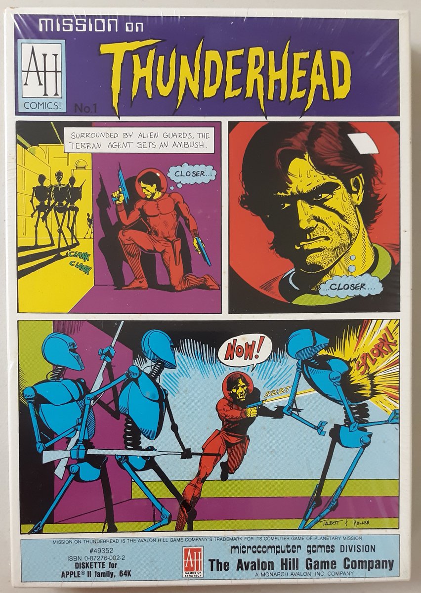 "Mission on Thunderhead" 1986 Avalon Hill/Microcomputer Games Comics No.1 for Apple II computers. From the creator of Maxwell Manor comes an adventure with 2 scenarios (Operation Tempest) &amp; (The Final Appeal). Over 50 rooms &amp; 4 mazes, 100 variations, combined with 9 skill levels.