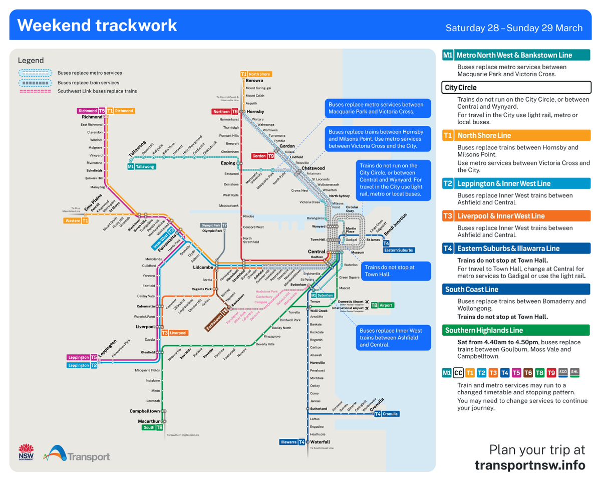 T3SydneyTrains's tweet image. Are you travelling on the T3 line this weekend?​

#Trackwork may affect how you travel.​

🚍 Buses replace Inner West trains between Ashfield and Central.

Change at Strathfield for buses if you are travelling between Summer Hill and Redfern.

More info at transportnsw.info/alerts/details…