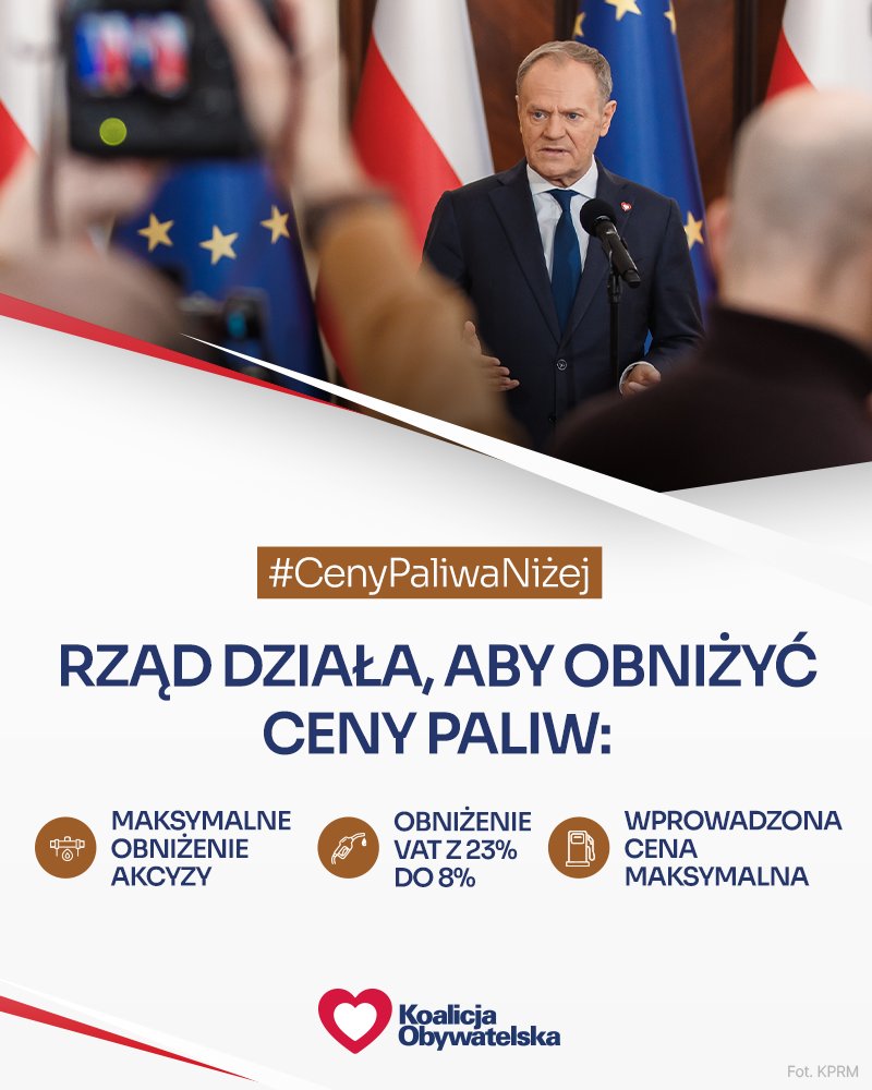 Obywatelska_KO's tweet photo. ✅ #CenyPaliwaNiżej: rząd podejmuje konkretne działania, aby zredukować ceny paliw o ok. 1,20 zł za litr jeszcze przed Wielkanocą 👇 https://t.co/g2Ada0PzlF