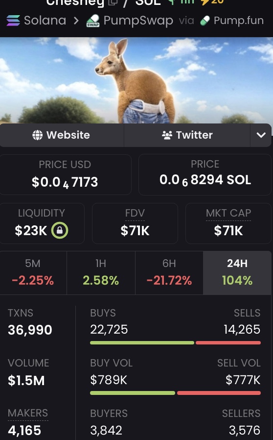 This one just had a massive surge, blasting off from its previous levels. Now it's trying to hold its ground around the 500K area. Watching this closely.

$Chesney ✦ CMHnDJSb9Q3rGd629Bw7uwVFjrXUkB2d7NcBU8G3pump