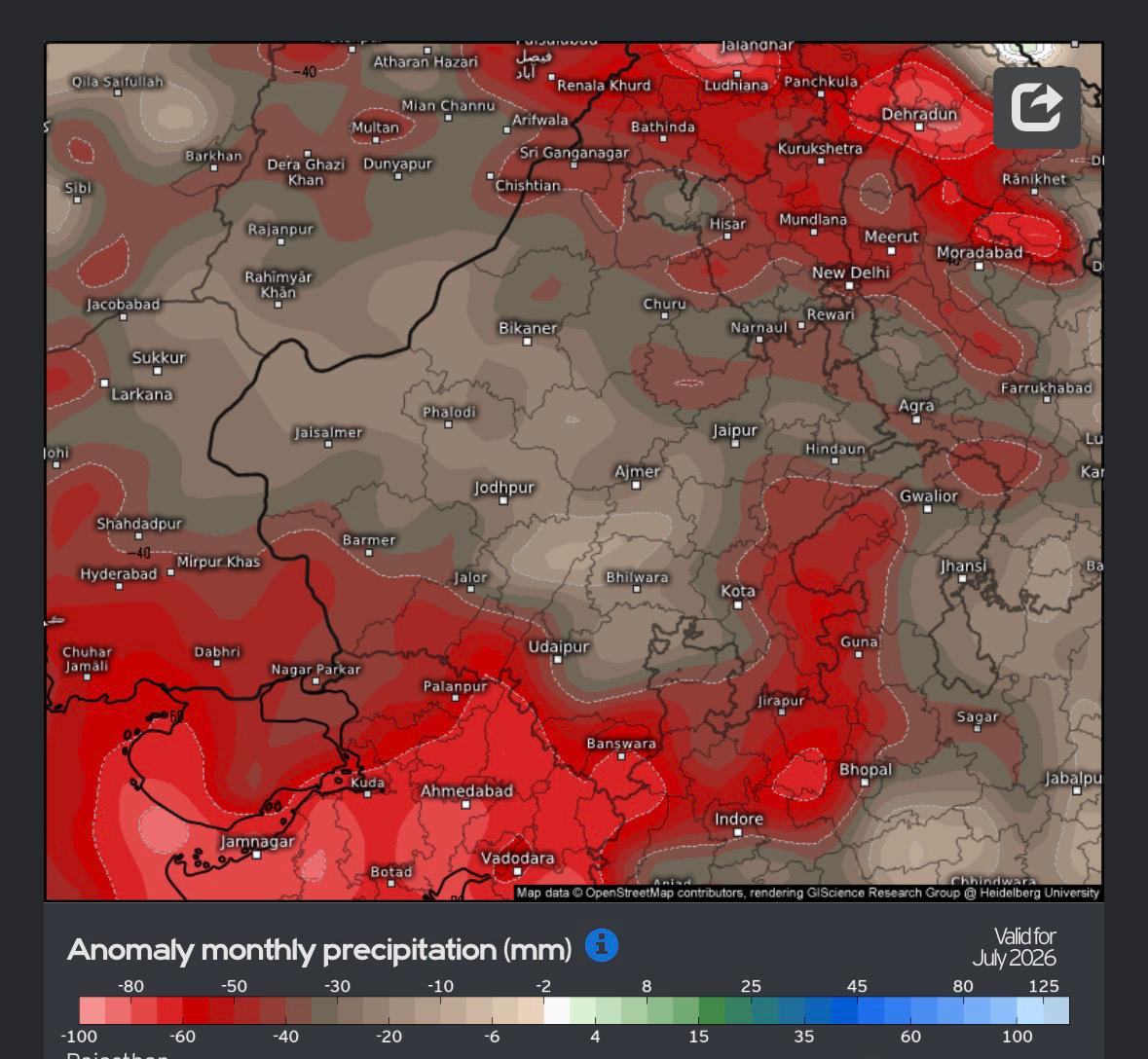 Rajsthanweather's tweet photo. Severe Deficit in the month of July , August and September...looks like Monsoon in danger zone. still have positive expectations from IOD. 

However, models change with time. So it's not necessary to be 100% accurate whatever is showing. We also want this to not happen . https://t.co/5TRoRHyYYn