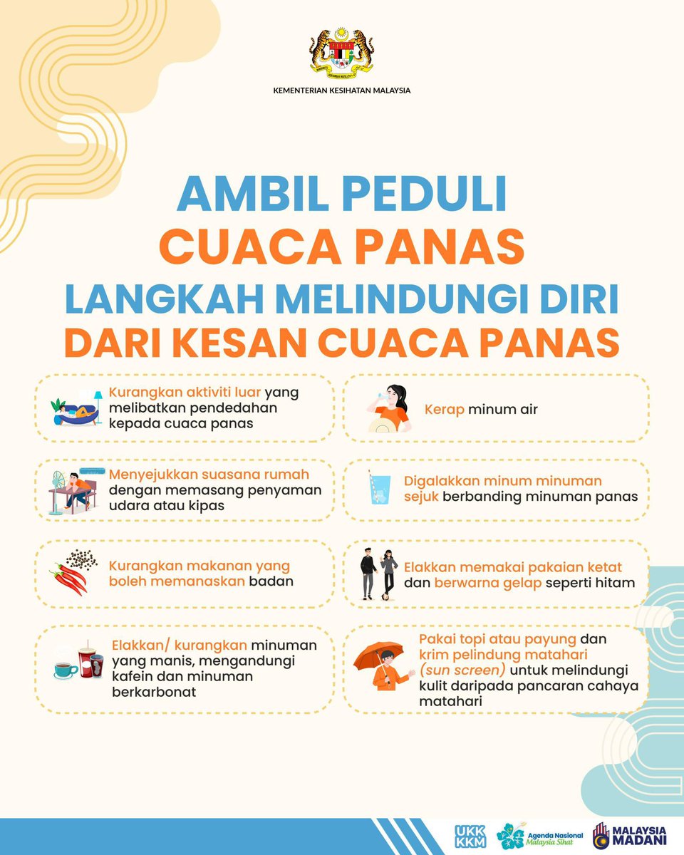 Terdapat beberapa kawasan dilaporkan berada di Tahap Amaran 1 (Berjaga-jaga dengan suhu maksimum harian 35°C hingga 37°C sekurang-kurangnya tiga (3) hari berturut-turut) melibatkan kawasan di Kedah (Pulau Langkawi, Kubang Pasu, Padang Terap, Sik, Kuala Muda, Kulim dan Bandar