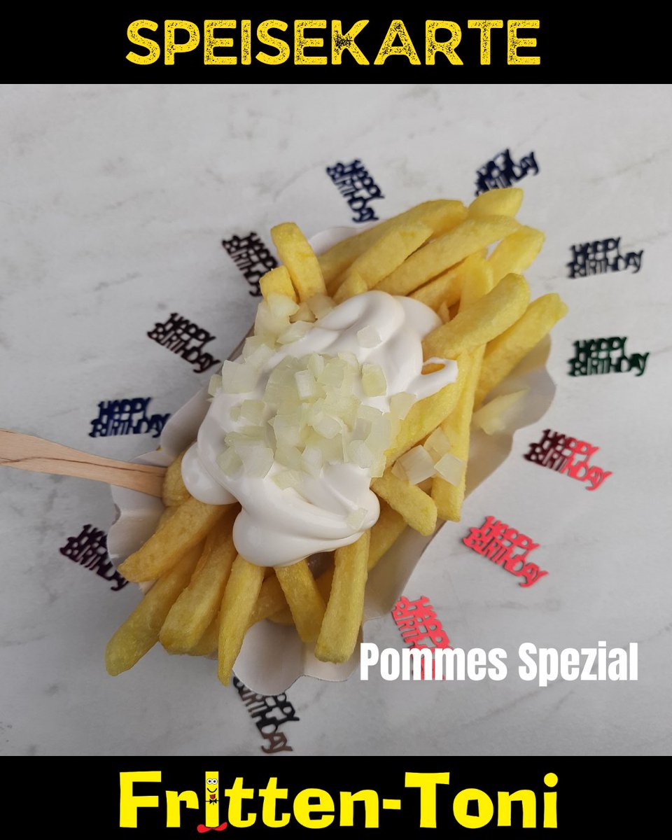 Fritten_Toni's tweet photo. Ob zum Geburtstag oder zum Ferienbeginn – wie wäre es mit einer Portion „Pommes Spezial”?

Wir sind heute wie immer von 10 bis 16 Uhr für Sie da!

Sie finden uns: An der Kreuzung Frankfurter Landstraße / Zimmersmühlenweg, Parkplätze sind vorhanden. https://t.co/B236JNk4i6