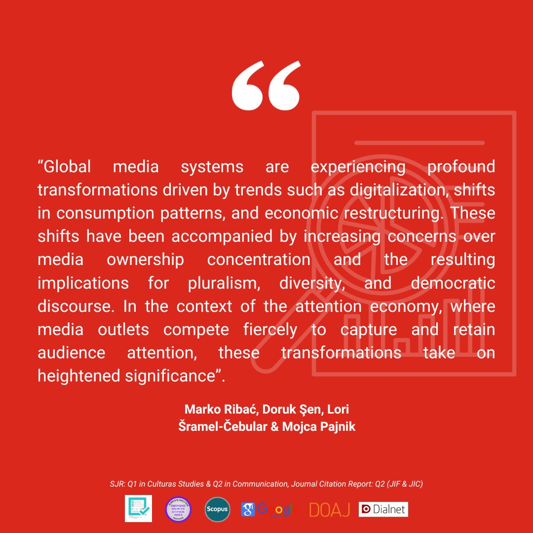 JournalCommSoc's tweet image. 📄”Media oligarchs and the attention economy: ownership dynamics in Slovenia’s media system” by Marko Ribać, Doruk Şen, Lori Šramel-Čebular &amp;amp; Mojca Pajnik

doi.org/10.15581/003.3…

#OpenAccess #Communication #Academic #Media #MediaOwnership #Journalism #PublicCommunication