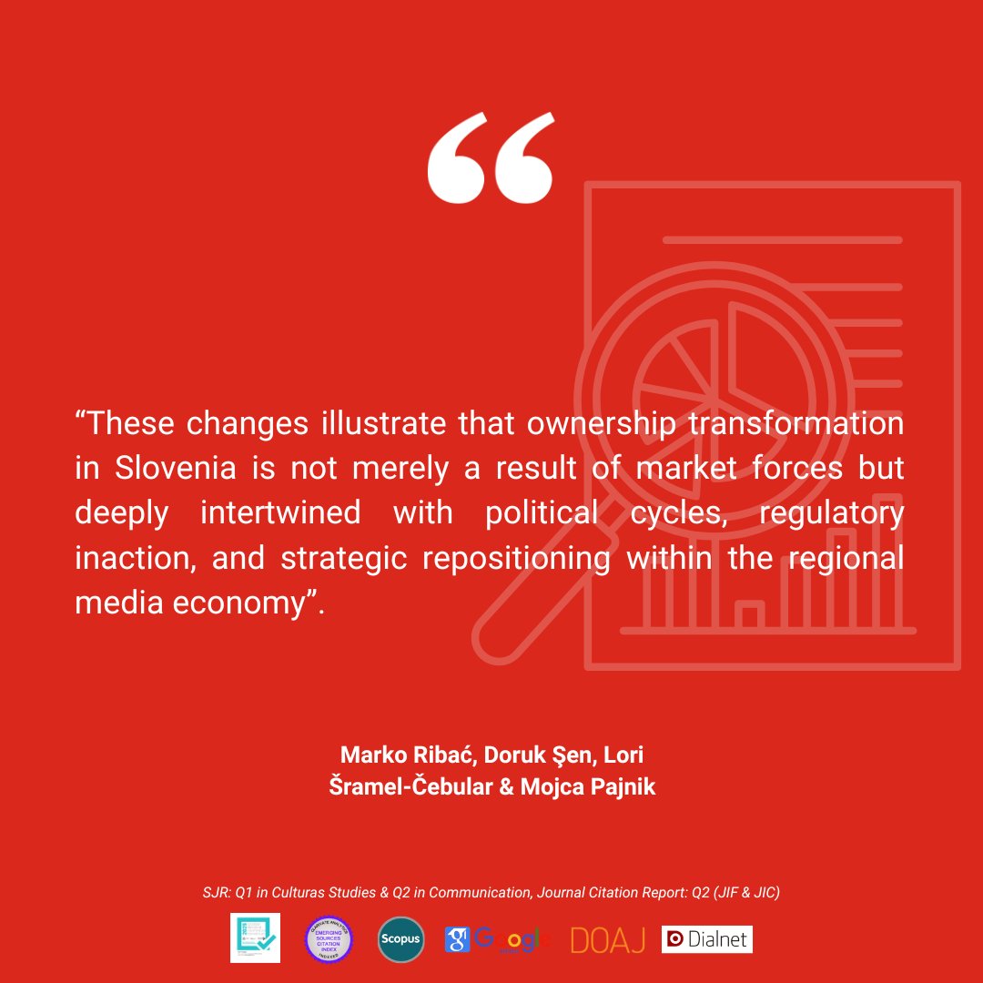 JournalCommSoc's tweet image. 📄”Media oligarchs and the attention economy: ownership dynamics in Slovenia’s media system” by Marko Ribać, Doruk Şen, Lori Šramel-Čebular &amp;amp; Mojca Pajnik

doi.org/10.15581/003.3…

#OpenAccess #Communication #Academic #Media #MediaOwnership #Journalism #PublicCommunication
