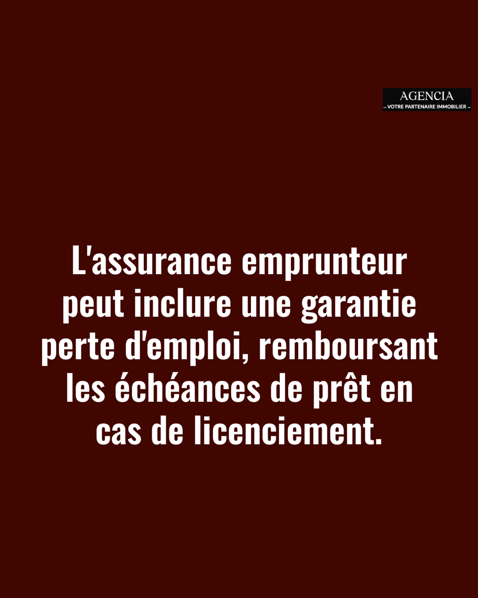 _AGENCIA_'s tweet photo. Dans le monde des prêts immobiliers, l'assurance emprunteur est une sécurité incontournable. Cependant, peu savent qu'elle peut inclure une garantie perte d'emploi, une protection précieuse en cas de licenciement. 📉 Cette garantie permet de rembourser les échéances du (1/4) https://t.co/zZ80mVBmb8