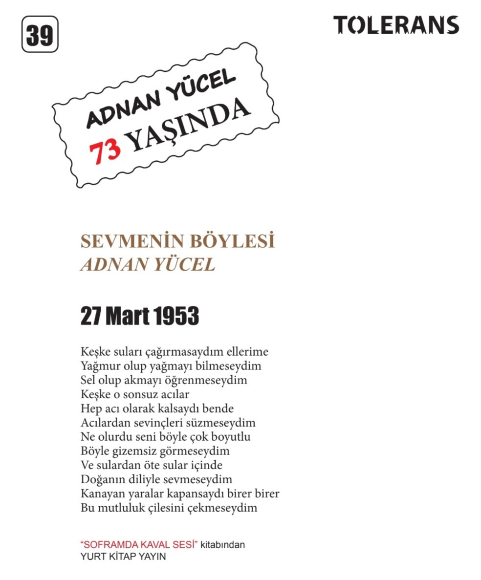 toleransdergi.blogspot.com/2026/02/tolera…

ADNAN YÜCEL 73 Yaşında 
27 Mart 1953 

#adnanyücel #toleransdergi #kültür #sanat #edebiyat