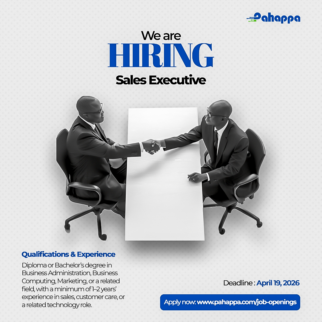 PahappaLtd's tweet photo. Your next big career move is here.
We're hiring Sales Executives at Pahappa Limited. If you thrive in tech sales and love building lasting client relationships, we are looking for you.
Deadline: April 19, 2026
Apply now: https://t.co/mRApVTAMO6
#SalesCareer #JoinPahappa https://t.co/lE3qYQNxj8
