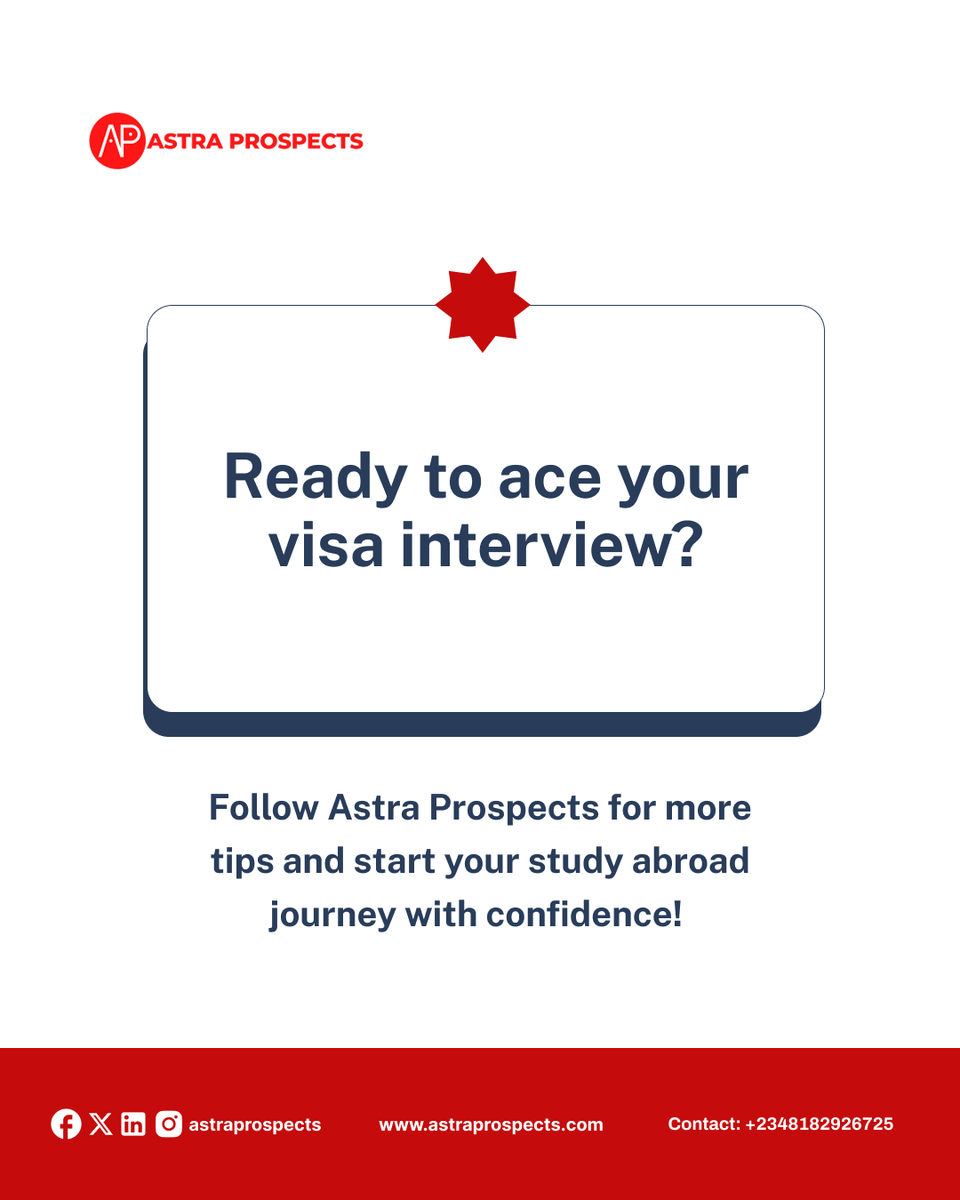 AstraProspects's tweet photo. Ready to start your study abroad journey?
Follow Astra Prospects for more visa tips, scholarship updates, and application guidance. https://t.co/iPJPrnLHoF