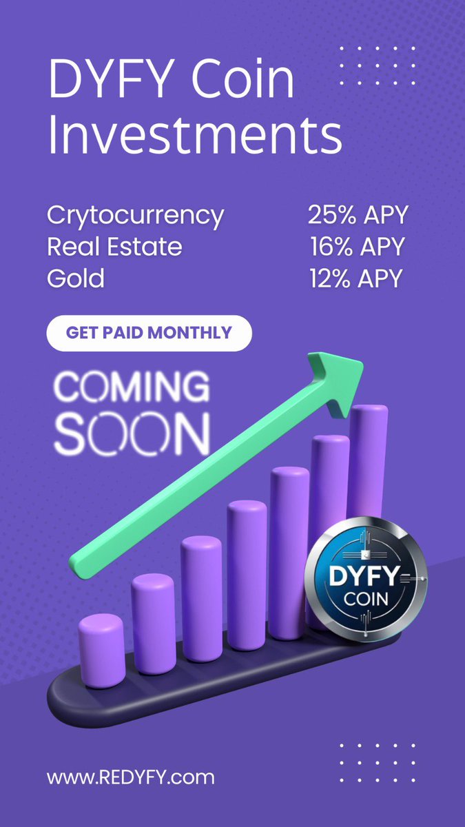 redyfy2026's tweet photo. New use case coming soon 🚀

Create your investment portfolio with DYFY Coin across crypto, real estate &amp; gold. Build smart, diversified returns inside the Redyfy ecosystem.

#redyfy #dyfy #dyfycoin #crypto https://t.co/nAW0r6KM1U