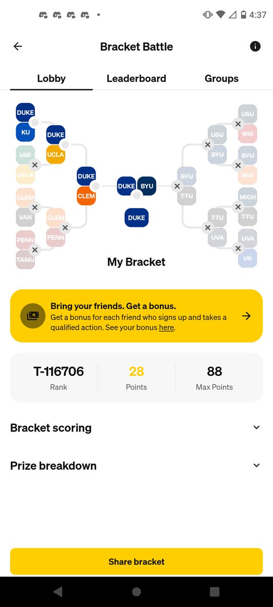 rig386's tweet photo. @Underdog #betthebracket https://t.co/kMKkt7OwOb