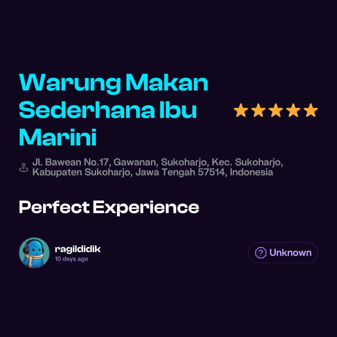 I just shared my experience at Warung Makan Sederhana Ibu Marini on <a href="/weRate_Official/">weRate | We Reward Reviews</a>

If you enjoy reviewing local spots, why not get rewarded for it?
get.werate.io