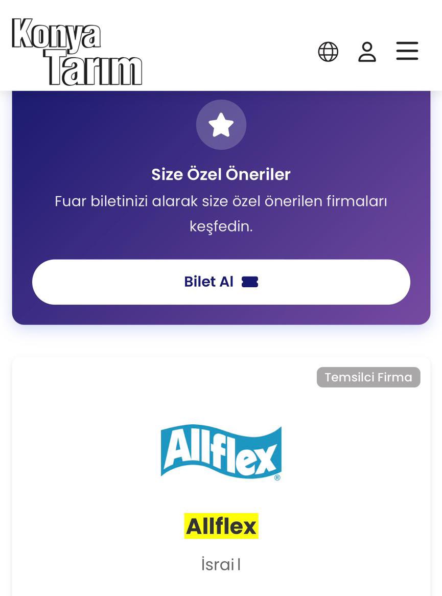 Lütfen Paylaşıp Duyuralım ⚠️

7-11 Nisan Tarihlerinde Konya'da
Yapılacak Tarım Fuarına Allflex isimli
İsrail 'li Şirketin de Katılacağı Duyurulmuştur.

<a href="/TCTarim/">T.C. Tarım ve Orman Bakanlığı</a> Bakanlığından Bu ve
Bunun Gibi Şirketlerin Vatan Topraklarımızda Faaliyetlerinin Sonlandırmasını Talep Ediyoruz.