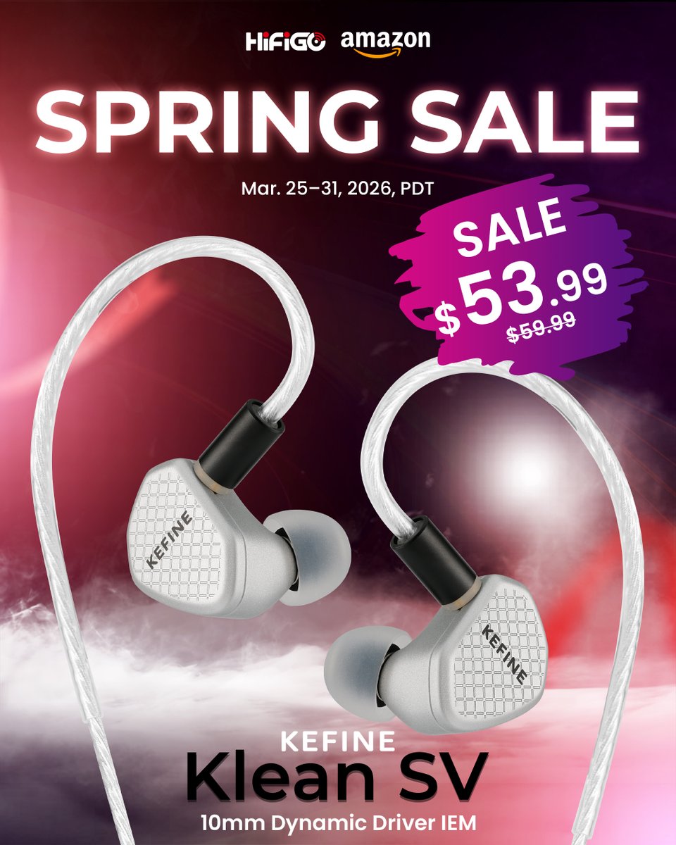 HiFiGoAudio's tweet photo. 🎐Great details meet airy highs, every note comes alive.
🤍Let @Kefine_elec Klean SV pull you into the music like never before.
💫Your ears might thank you sooner than you think.
Amazon US: https://t.co/QEm1dbP0ET
#HiFiGo #KEFINE #KleanSV #IEM #HiFi #AmazonDeal #Audio #Sale #music #DiscountAlert
