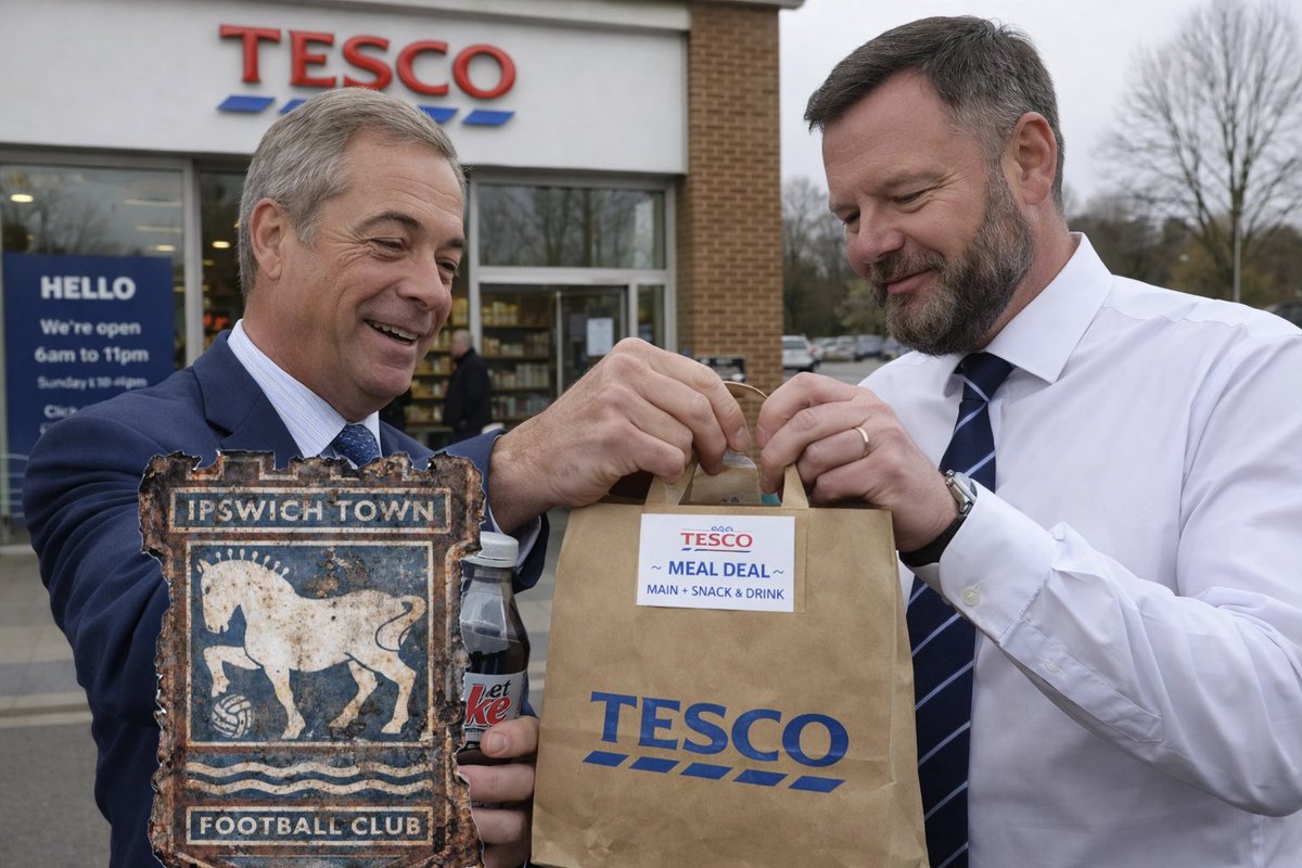 The meal deal no one saw coming….
#ITFC #REFORM #grifter <a href="/Nigel_Farage/">Nigel Farage MP</a> <a href="/twtduk/">TWTD.co.uk - #itfc</a> <a href="/ITFC/">ITFC</a>