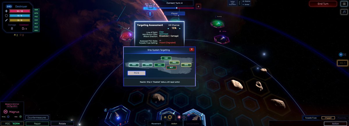 ProjectEmber's tweet photo. Targeting various subsystems now greatly changes your attack's hits chance based on where your ship is positioned relative to the facing direction of its target. For example, front-side attacks are more likely to damage radar or weapons systems. 
 #indiegame #strategygame https://t.co/ukPrfxX37l