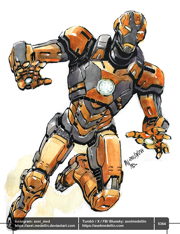 AxelMedellin's tweet image. #dailydrawing 5364 #dibujodiario #drawingoftheday #ironman #markxxviii #tonystark #avengers #mcu #marvelcinematicuniverse #watercolor #penandink #speedball #traditionalart