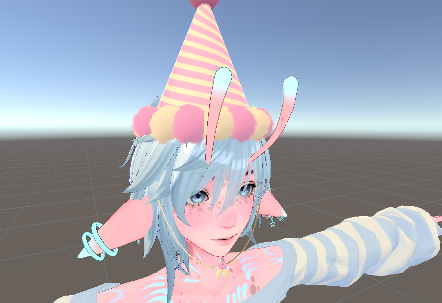 Aemz404's tweet photo. If an alien wore a birthday hat which way would it wear it?

#vrchat https://t.co/QURJvFID4M