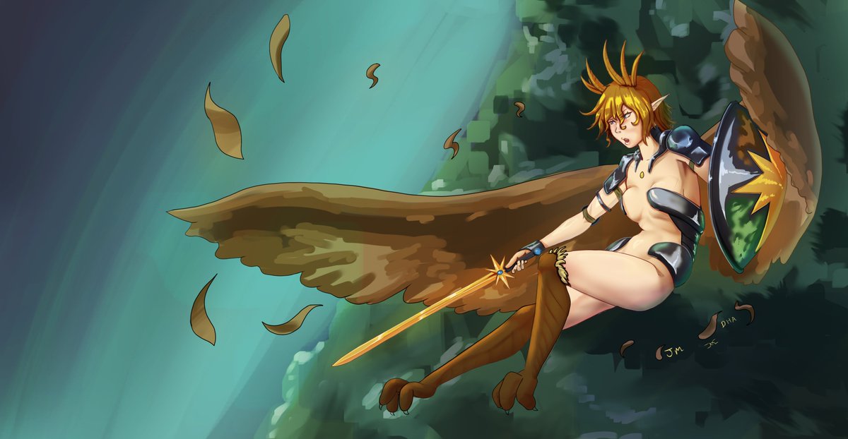 darkhearthgames's tweet photo. A character art exchange I did with my sister, who doesn't use social media, so you only get my drawing.
Her character; Harpy Claric Kirra in flight. https://t.co/kf9qXyPzbR