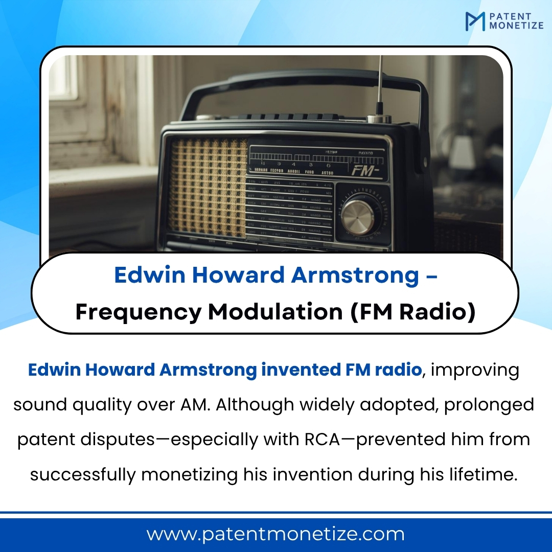 He invented FM radio—but couldn’t profit from it.

Edwin Howard Armstrong revolutionized sound quality, yet patent disputes—especially with RCA—blocked his monetization. Innovation alone isn’t enough—strategy matters.

#PatentMonetization #IntellectualProperty #IPStrategy