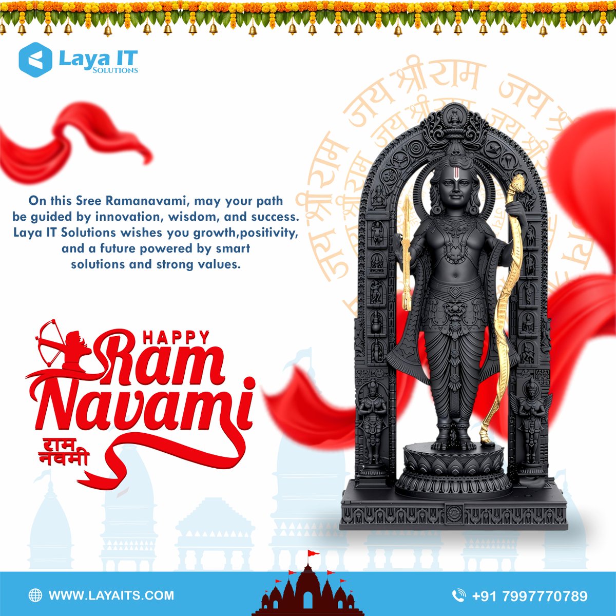 LayaITSolutions's tweet photo. 🌼 Happy Shree Ram Navami from Laya IT Solutions 
May Lord Ram’s ideals of truth, integrity, and righteousness inspire us to build stronger values and brighter innovations.

#ShreeRamNavami #JaiShreeRam #RamNavami2026 #LayaITSolutions #FestiveWishes #hyderabad #India #Usa https://t.co/roh15mfWxo