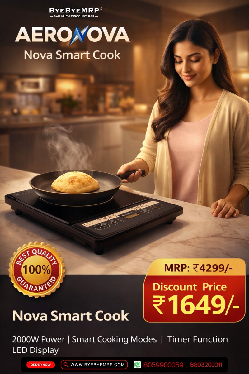 byebyemrp's tweet image. Cook smarter, faster, and hassle-free with the Aeronova Nova Smart Cook 🔥🍳

Why pay more when you can get it for less?
MRP ₹4299 → Now only ₹1649!

#byebyemrp #smartcooktop #kitchenappliances #inductioncooktop #homecooking
