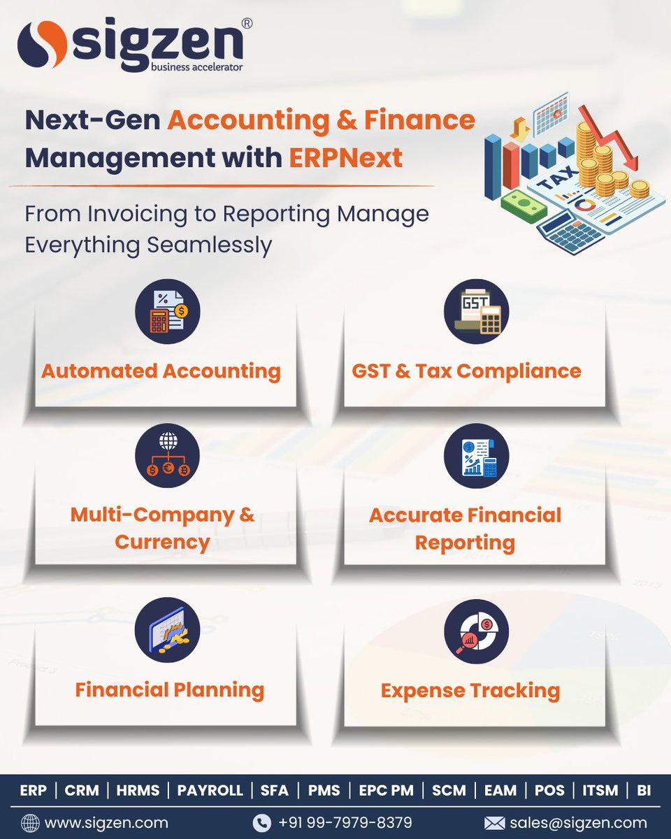 SigzenTech's tweet photo. Take control of your finances with ERPNext Accounting &amp; Finance Management.

From automated accounting to real-time reporting and GST compliance, manage every financial aspect of your business seamlessly in one powerful system.

#ERPNext #AccountingSoftware #FinancialManagement https://t.co/VtfHWvievJ