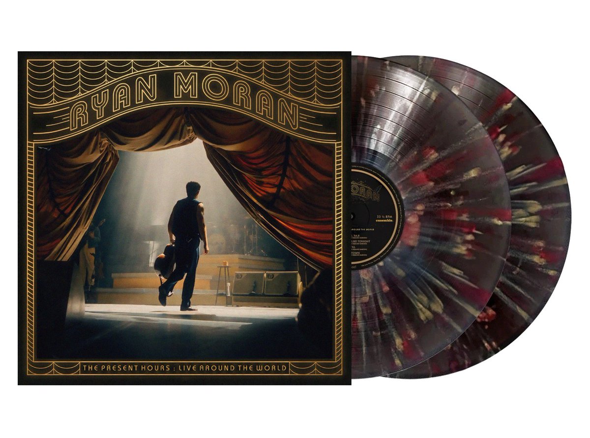 Relive #ThePresentTour with ‘The Present Hours: Live Around the World’ D2C exclusive triple gatefold 2LP vinyl, including 20 tracks, an animated lenticular cover accented with sparkling gold foil, and two translucent black with red and gold splatter discs. ryanmoran.com