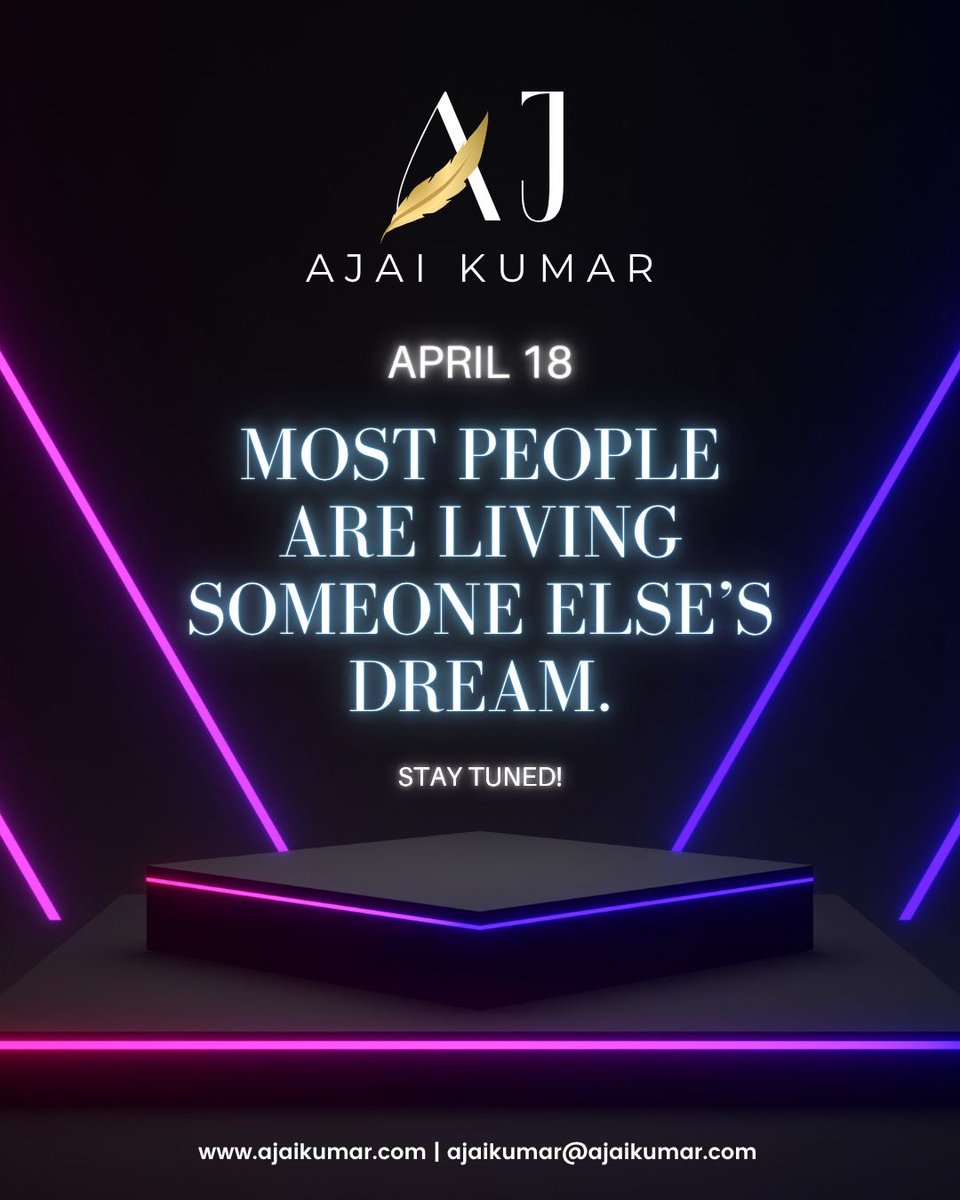 AjkumarAj's tweet photo. Most people are living someone else’s dream…
following paths they never truly chose.

What happens when you pause and question it all?

April 18
Stay tuned for a perspective that might change everything.

#LiveYourDream #QuestionEverything #StayTuned #PersonalGrowth #AjKunarAj https://t.co/45zns4H3vD