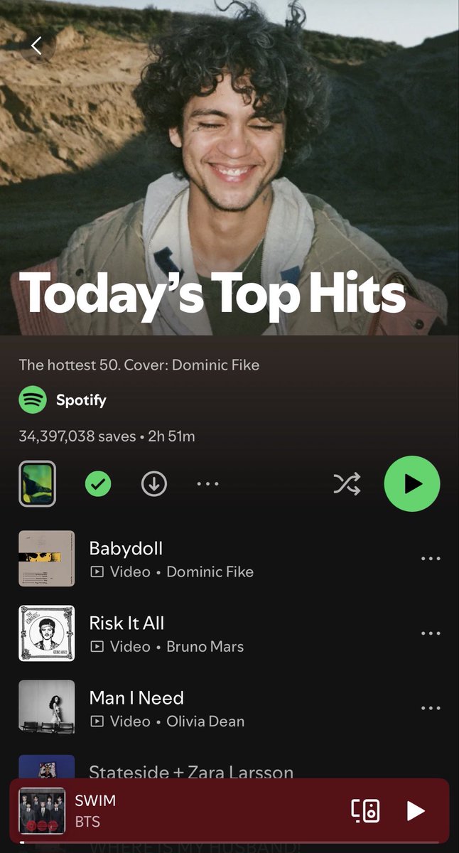 berealinlife7's tweet photo. SWIM has dropped to #7 on TTH playlist. And the current #1 has been rising every day. We need to keep Swim #1 for months and Body to Body #2. 

‼️So don’t stop streaming‼️ https://t.co/ard86CAV6g