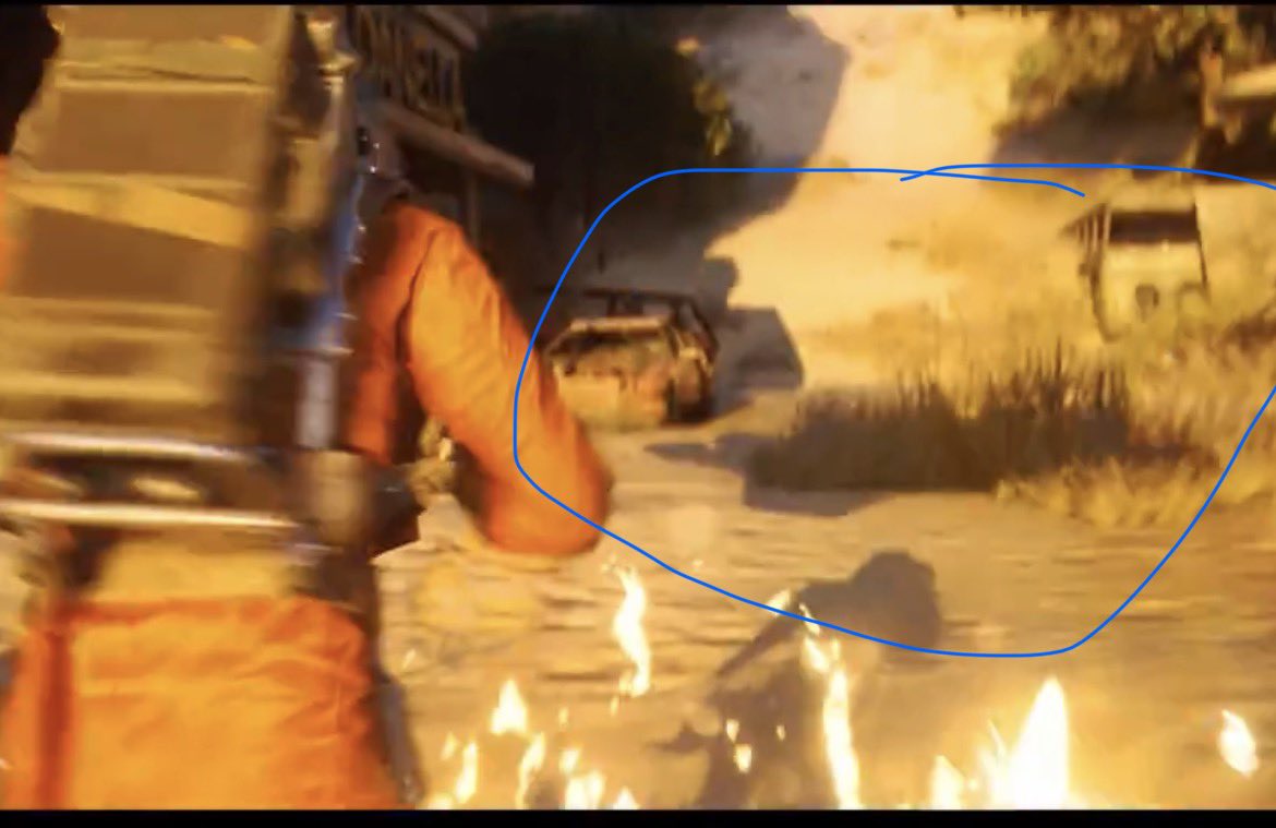 Mxco30's tweet photo. @ArcRaiderAlerts Maybe when you watch the trailer slowly you can see the shadow moving over the destroyed car as he’s running https://t.co/6ZnyunxCYq