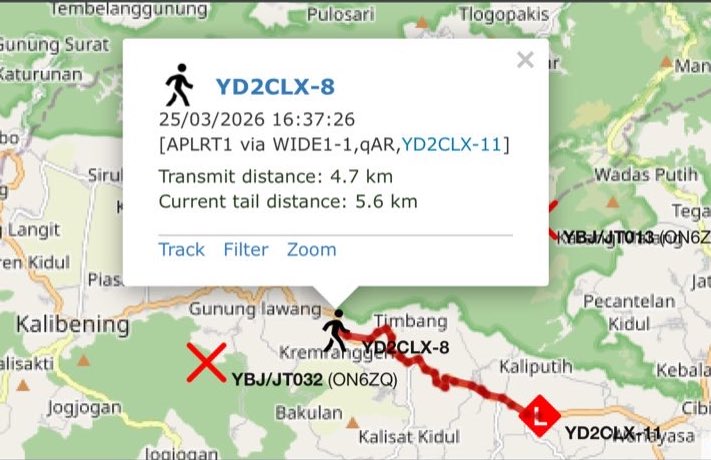 YD2CLX's tweet photo. LORA APRS Tracker testing. 100 milliwatt over Lilygo TTGO 433mhz https://t.co/ZAm7FtjzO9