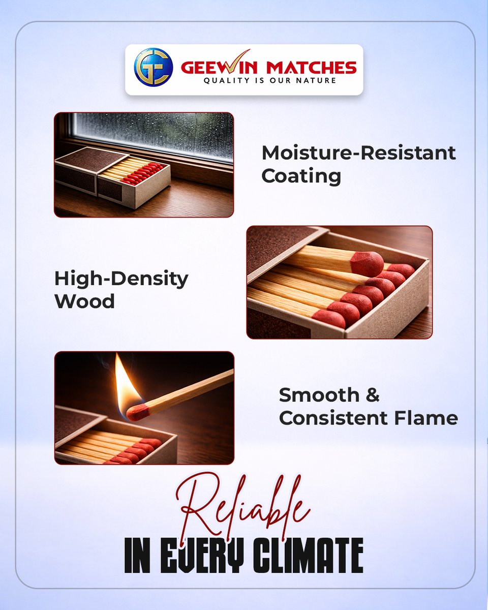 GeewinM's tweet photo. 🔥 Geewin Matches – Powering Every Perfect Flame 🤩
🌐 https://t.co/TAh6XY9GAb

#geewinmatches #matchboxindustry #safetymatchexport #custompackagingsolutions #privatelabelbranding #matchstickexporters #globaltradeindia #highqualitymatches #durablematchsticks #ecosafematches https://t.co/DvKZu089Qm