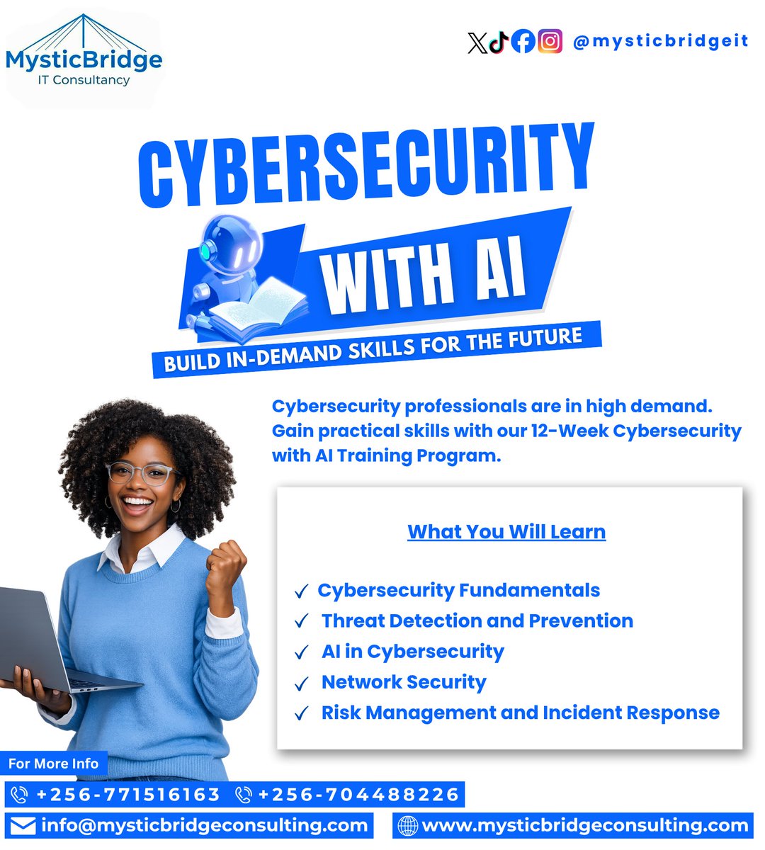 mysticbridgeit's tweet photo. Ready to build a career in cybersecurity?

Gain practical skills with our 12-Week Cybersecurity with AI Training Program.

Learn more: https://t.co/6u8ZrluIE3

#Cybersecurity #ITTraining #TechCareers #MysticBridgeIT https://t.co/jBdg4T0dIH