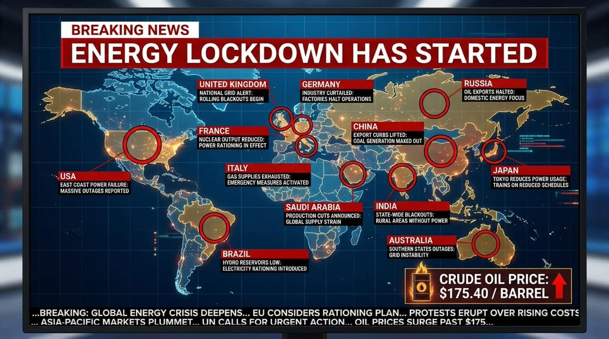 desmondwira's tweet photo. Bagaimana jika Energy Lockdown benar-benar terjadi?

Akhir-akhir ini kata “energy lockdown” lagi trending di medsos. Gara-gara perang di Iran yang bikin pasokan minyak dunia kacau balau. Bahkan ada gambar yang memperlihatkan infografis energy lockdown. Btw itu gambar AI ya. Tidak memperlihatkan situasi sebenarnya. Angka harga minyaknya pun keliru

Apa itu Energy Lockdown?
Energy lockdown itu langkah pemerintah buat mengurangi pemakaian bahan bakar, gas, dan listrik saat pasokan energi lagi krisis berat.

Berbeda sama lockdown Covid dulu. Pada Covid lockdown = menutup kota, melarang keluar rumah, membatasi gerak total.  

Energy lockdown = nggak menutup kota, tapi kita diminta hemat energi bareng-bareng. Contoh: kerja dari rumah, batasi kecepatan mobil di jalan tol, kurangi penerbangan, penjatahan BBM, kerja 4 hari seminggu, atau matiin AC di kantor.

Intinya: kita tetap bisa gerak, tapi harus lebih irit energi supaya minyak & listrik nggak habis cepat.

Apakah energy lockdown sudah terjadi sekarang?
Belum full lockdown di seluruh dunia, tapi sudah mulai terjadi di banyak negara. Karena Selat Hormuz (jalur 20% minyak dunia) ditutup akibat perang, harga minyak langsung tembus $100+/barel. Banyak negara Asia & Afrika sudah menerapkan aturan hemat energi.

Situasi beberapa negara-negara yang lagi krisis minyak:  
• Pakistan: kerja 4 hari seminggu, sekolah libur 2 minggu, potong jatah bensin pegawai pemerintah 50%.  
• Sri Lanka & Bangladesh: penjatahan bensin pakai QR code (mobil cuma boleh isi 20-25 liter seminggu).  
• Filipina: menyatakan darurat energi nasional.  
• India dan negara Asia lain: naikkan harga BBM & LPG, membatasi perjalanan.
• Eropa juga mulai was-was, takut krisisnya menyebar ke sana April nanti. IEA (badan energi dunia) bilang ini krisis pasokan minyak terbesar sepanjang sejarah.

Bagaimana peluang energy lockdown terjadi secara global?
Cukup tinggi kalau perang Iran nggak cepat selesai. Banyak ahli bilang “kita sudah di ambang energy lockdown”. Kalau pasokan minyak terus terganggu, negara-negara bakal terpaksa menerapkan aturan ketat supaya ekonomi nggak ambruk

Bagaimana peluang Indonesia mengalami energy lockdown?
Indonesia mengimpor lebih dari 1/3 kebutuhan minyak mentahnya, dan sebagian kecil ada yang lewat Selat Hormuz. Cadangan BBM cuma cukup di kisaran 20 harian. 

Belum ada aturan ketat seperti negara tetangga, tapi kalau harga minyak terus naik dan perang molor, risikonya besar. Kelangkaan BBM bisa terjadi kalau negara-negara sudah saling rebutan minyak. Bisa-bisa mulai ada pembatasan

Jadi, gimana kalau energy lockdown beneran terjadi di sini?
Kita harus siap. Hemat BBM, siapkan dana darurat untuk antisipasi kenaikan harga kebutuhan hidup, dan jangan panik. Panic buying hanya akan memperburuk keadaan

Bagaimana menurutmu, apakah energy lockdown bisa terjadi di Indonesia?