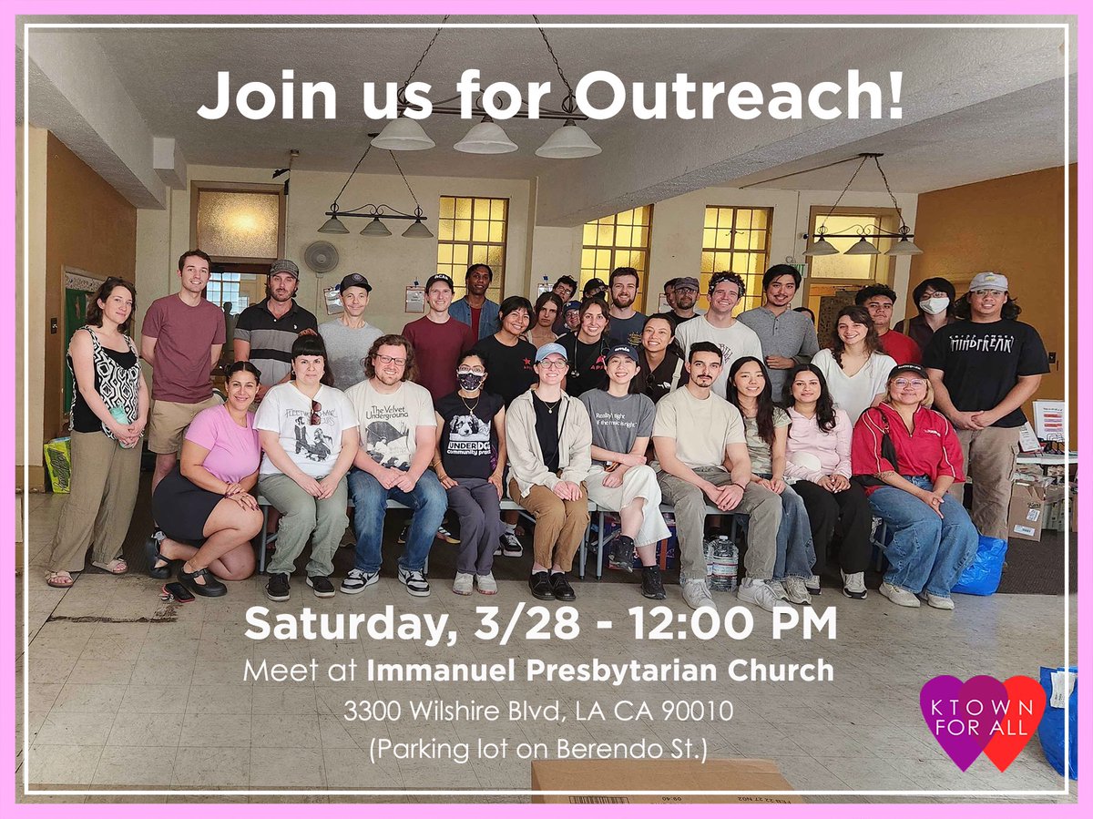 KtownforAll's tweet photo. Join us for outreach! We always go over our guidelines, and if you’re new, we’ll make sure you’re in a group with experienced volunteers - all you need to do is show up! We meet in the Immanuel Presbyterian parking lot at 12pm (you can park in the lot!)
See you there! https://t.co/XRcfm0aXST
