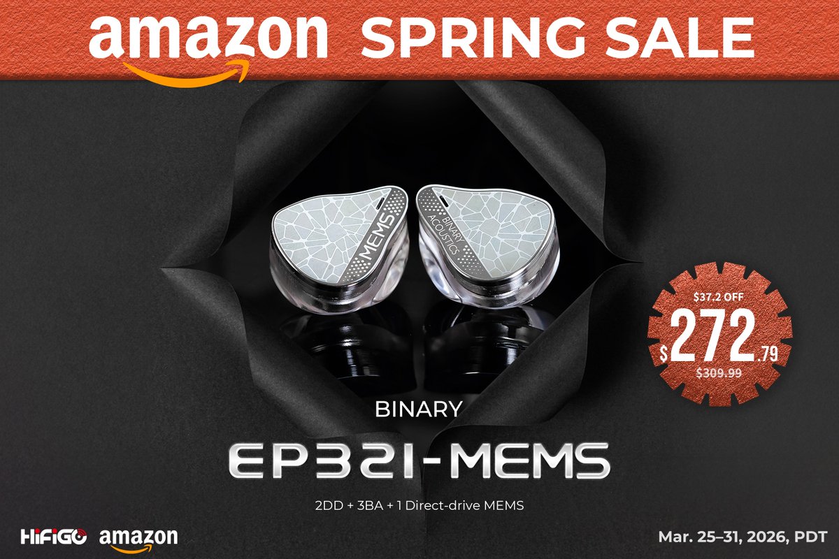 HiFiGoAudio's tweet image. 🎵Dive deeper into sound.
✨@BinaryAcoustic 𝑬𝑷𝟑𝟐𝟏 𝑴𝑬𝑴𝑺, the tribrid you've been waiting for just got sweeter.
💨Grab yours now on Amazon and hear every detail.

Amazon US: amazon.com/dp/B0G4WFC1NV
#HiFiGo #Binary #EP321MEMS #HiFi #IEM #AudioUpgrade #Tech #MusicLovers