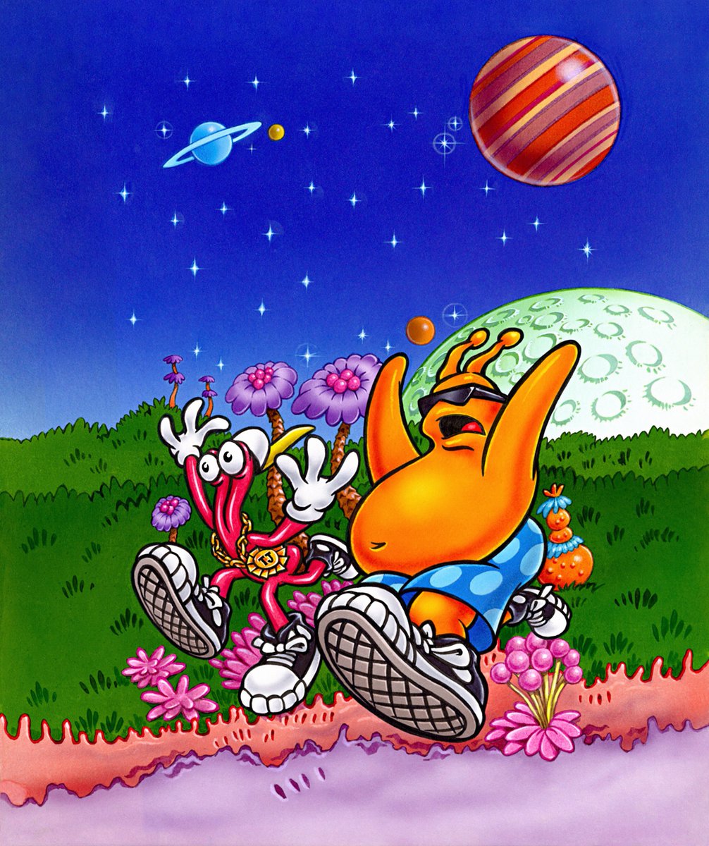 peachflavor3d's tweet image. The artwork of ToeJam &amp;amp; Earl in Panic on Funkotron by Kirk Henderson used on the cover of the #SegaGenesis and PAL #MegaDrive releases. Usual upscale/clean/retouch process applied.