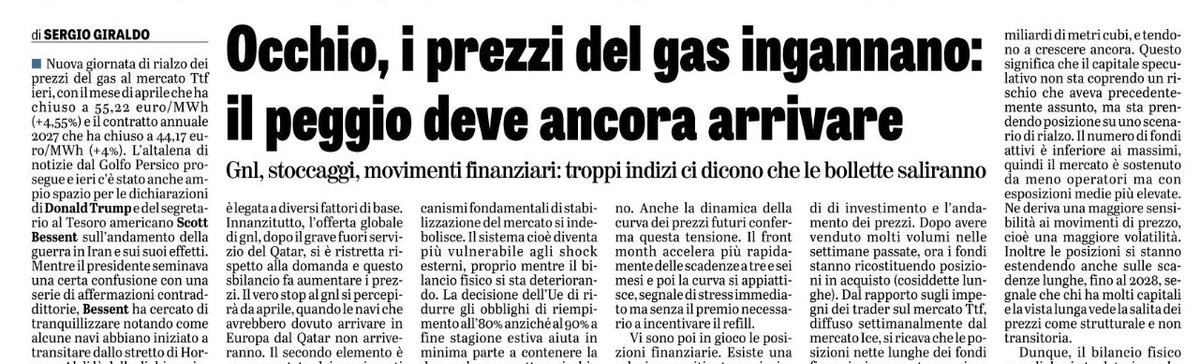 durezzadelviver's tweet image. Bilancio fisico GNL in passivo, curva forward al TTF in movimento sulle scadenze lontane, posizioni finanziarie long in aumento, stoccaggi Germania, Francia e Olanda da riempire: i rischi al rialzo sono tanti e concreti. #Gas #TTF #GNL 
Oggi su @LaVeritaWeb.
