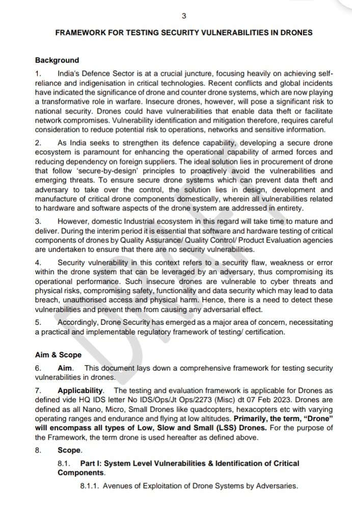TheIndUSTech's tweet image. 🇮🇳 𝐌𝐨𝐃 𝐡𝐚𝐬 𝐩𝐫𝐞𝐩𝐚𝐫𝐞𝐝 𝐚 𝐧𝐞𝐰 𝐝𝐫𝐚𝐟𝐭 𝐫𝐮𝐥𝐞 𝐭𝐨 𝐦𝐚𝐤𝐞 𝐬𝐦𝐚𝐥𝐥 𝐦𝐢𝐥𝐢𝐭𝐚𝐫𝐲 𝐝𝐫𝐨𝐧𝐞𝐬 (Nano, #Micro, Small types like #quadcopters) much safer from hacking and spying.

Stakeholders can send their suggestions by 8 April 2026 on