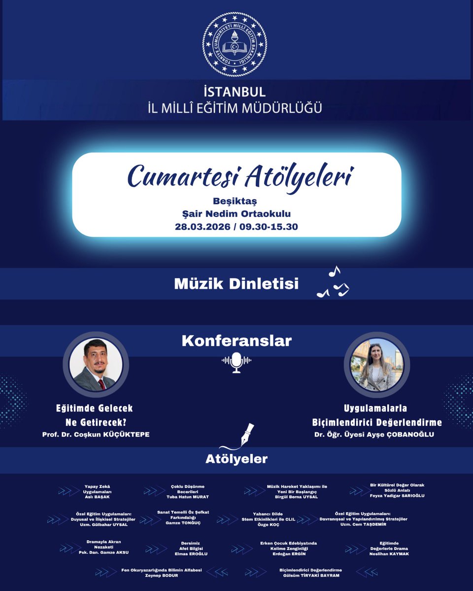 istanbulilmem's tweet photo. 🔷️ Müdürlüğümüzce düzenlenen "Türkiye Yüzyılı Maarif Modeli Cumartesi Atölyeleri" her hafta farklı bir ilçemizde, öğretmenlerimizin katılımıyla gerçekleştiriliyor. 

Müzik dinletileri, konferanslar, söyleşiler ve atölye çalışmalarıyla öğretmenden öğretmene ilham dolu bir öğrenme yolculuğu sunuyoruz.

Her cumartesi enerjimiz, etkileşimimiz ve paylaşımımız büyümeye devam ediyor!

@tcmeb @Yusuf__Tekin @MucahitYentur