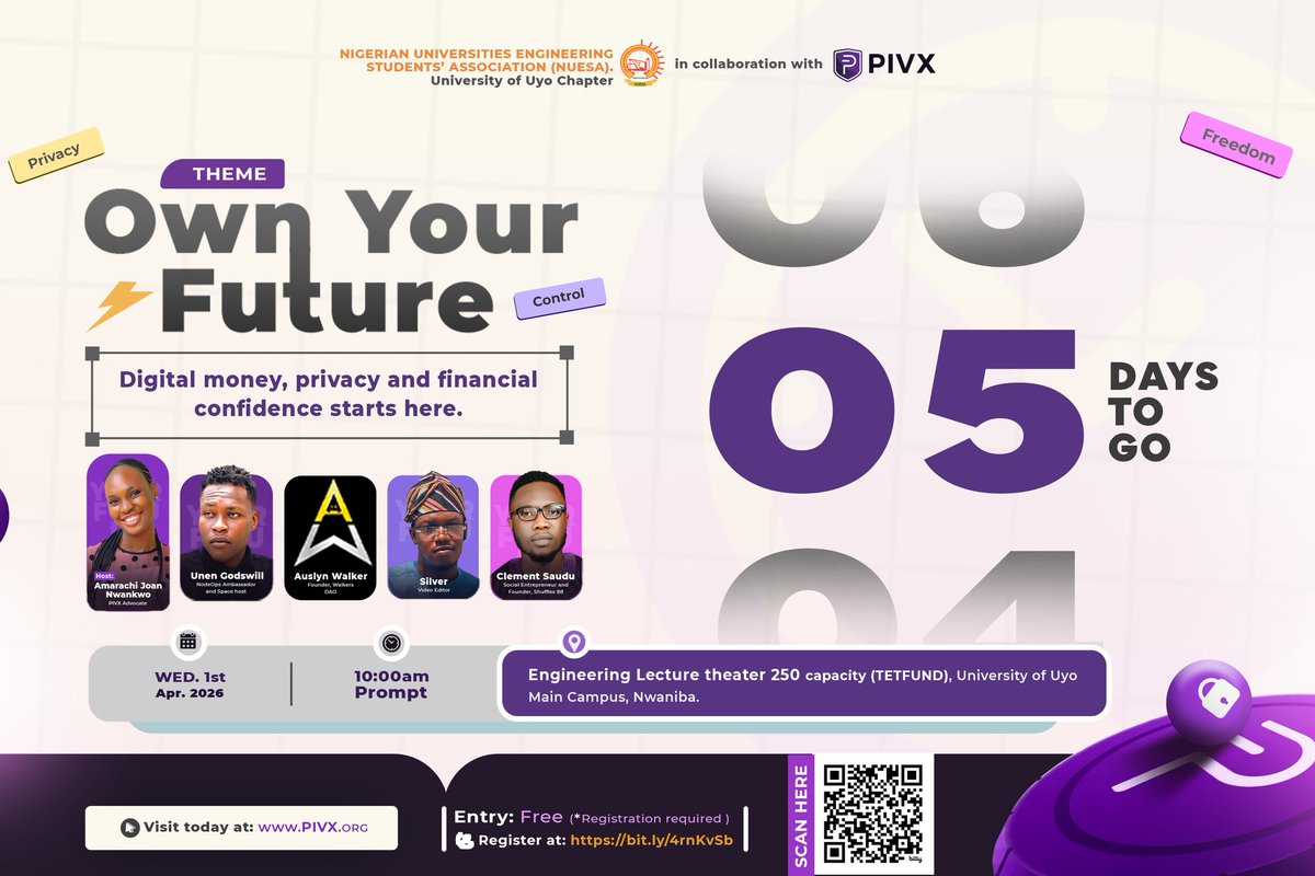 AbbyMiller89111's tweet image. 5 Days until the biggest privacy event in the 21st century kicks off! 
Come prepared, registered and ready to OWN YOUR FUTURE!!

Date: Wednesday, 1st April
Host: @Joan_Amarachi20

Experience PIVX from the mouth of experienced privacy speakers.
#PIVX #PrivacyMatters #Privacycoin