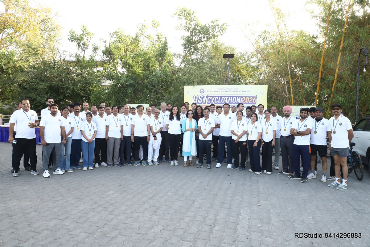 UdaipurGst's tweet photo. Ms. Amita Singh, Pr. Commissioner, CGST Udaipur, flagged off GST Cyclothon 2026 today at Fatehsagar Lake, Udaipur.

The event, themed “Aware Taxpayer, Empowered Nation”, saw enthusiastic participation from taxpayers and officers, promoting tax awareness through public engagement. https://t.co/K8q180JhVC