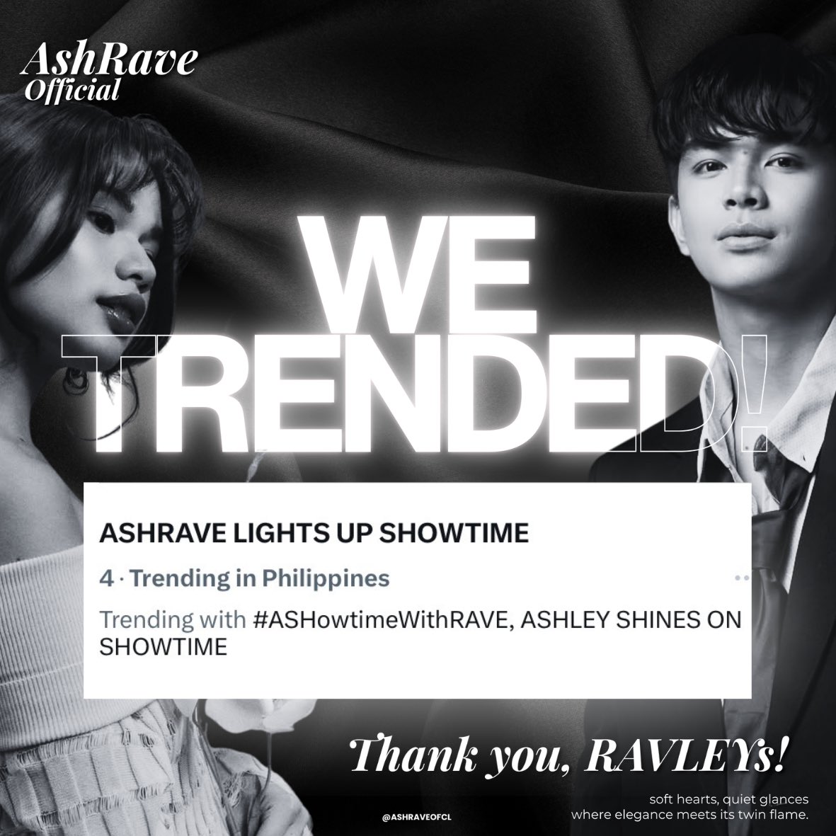 AshRaveTREND's tweet photo. we trended, ravleys! 🖤
ASHRAVE LIGHTS UP SHOWTIME
#ASHowtimeWithRAVE
#AshRave | #AshleySarmiento | #RaveVictoria https://t.co/C7dvjM0a88
