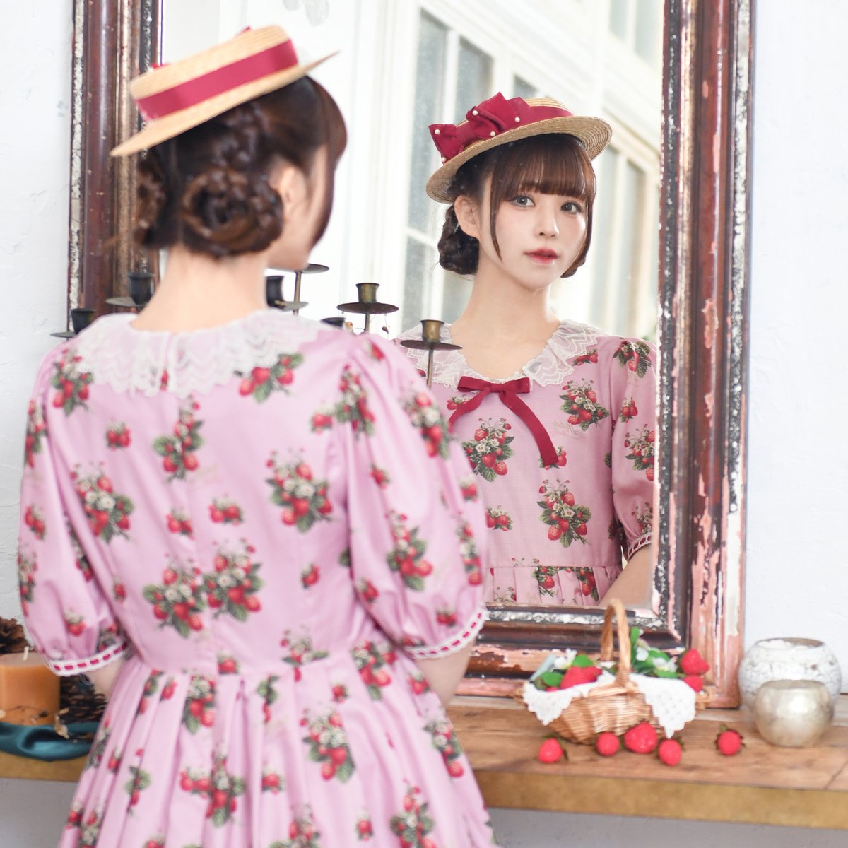 3/29(日)受注締切💫 🍓Strawberry timeスクエアネックワンピース